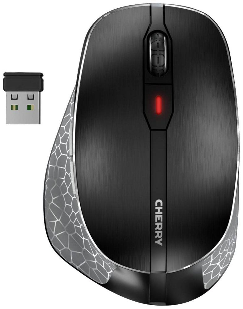 Cherry MW 8C Ergo | Ergonomische Draadloze Muis | Links- en Rechtshandig | RF + Bluetooth | 3200 DPI | Zwart/Grijs - Matmuis