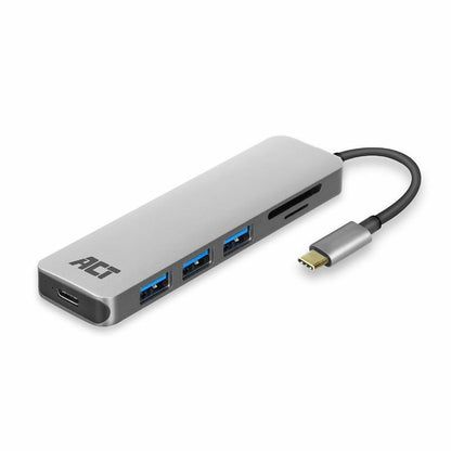 ACT AC7050 | 3-Poorts USB-C Hub | Kaartlezer | Zilver - Matmuis - Matmuis
