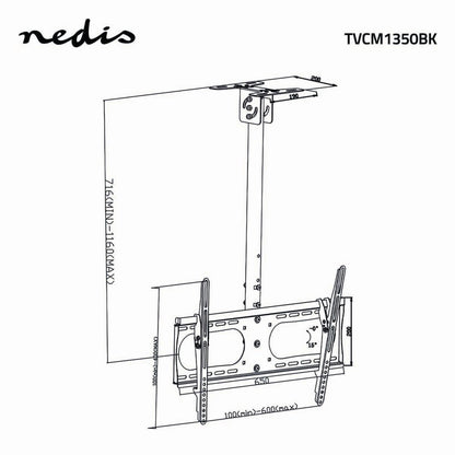 Nedis TVCM1350BK | Draai- en kantelbare TV-plafondbeugel | 42''-65'' | max 45kg | VESA 600x400