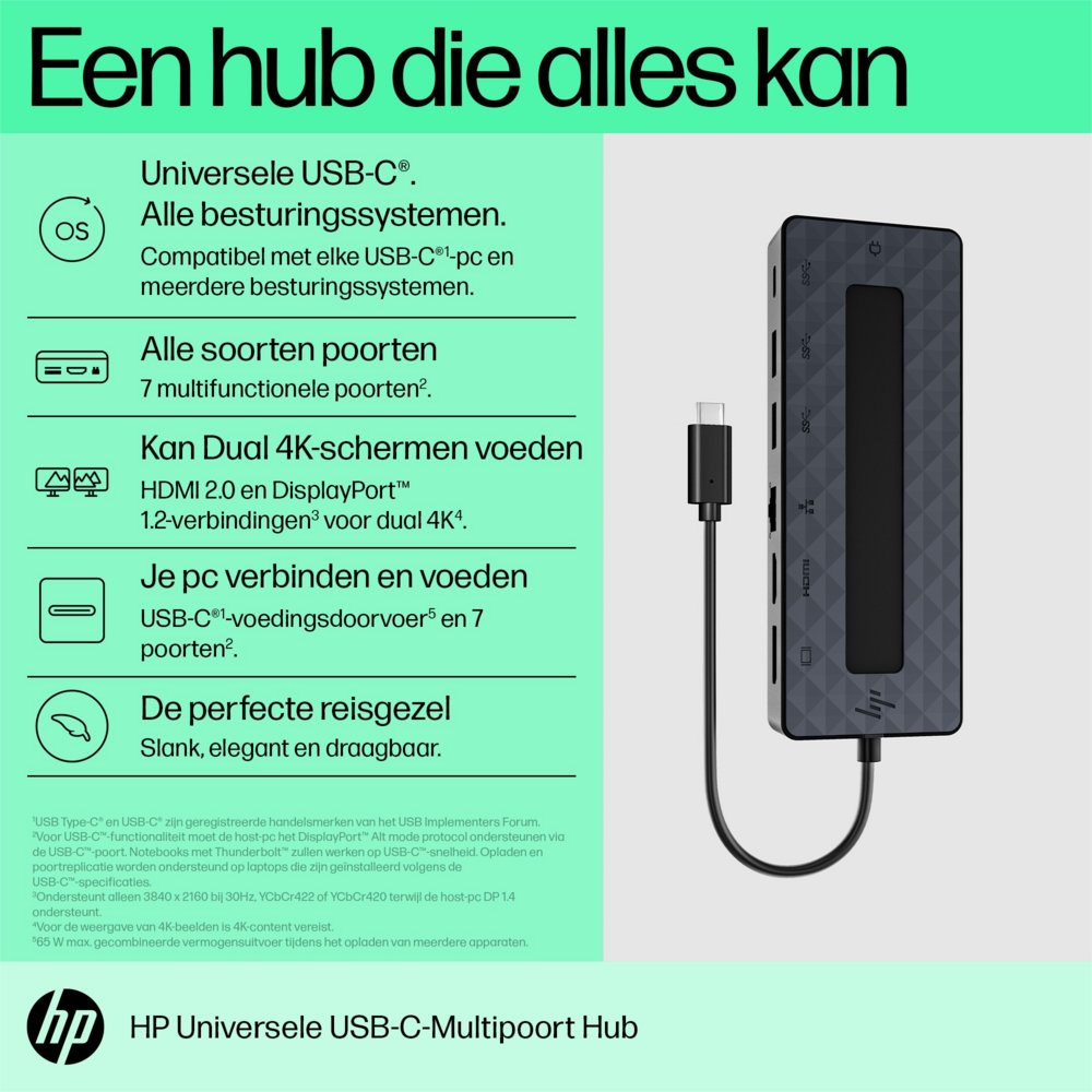 HP Universal Multiport Hub | USB-C | Zwart - Matmuis - Matmuis