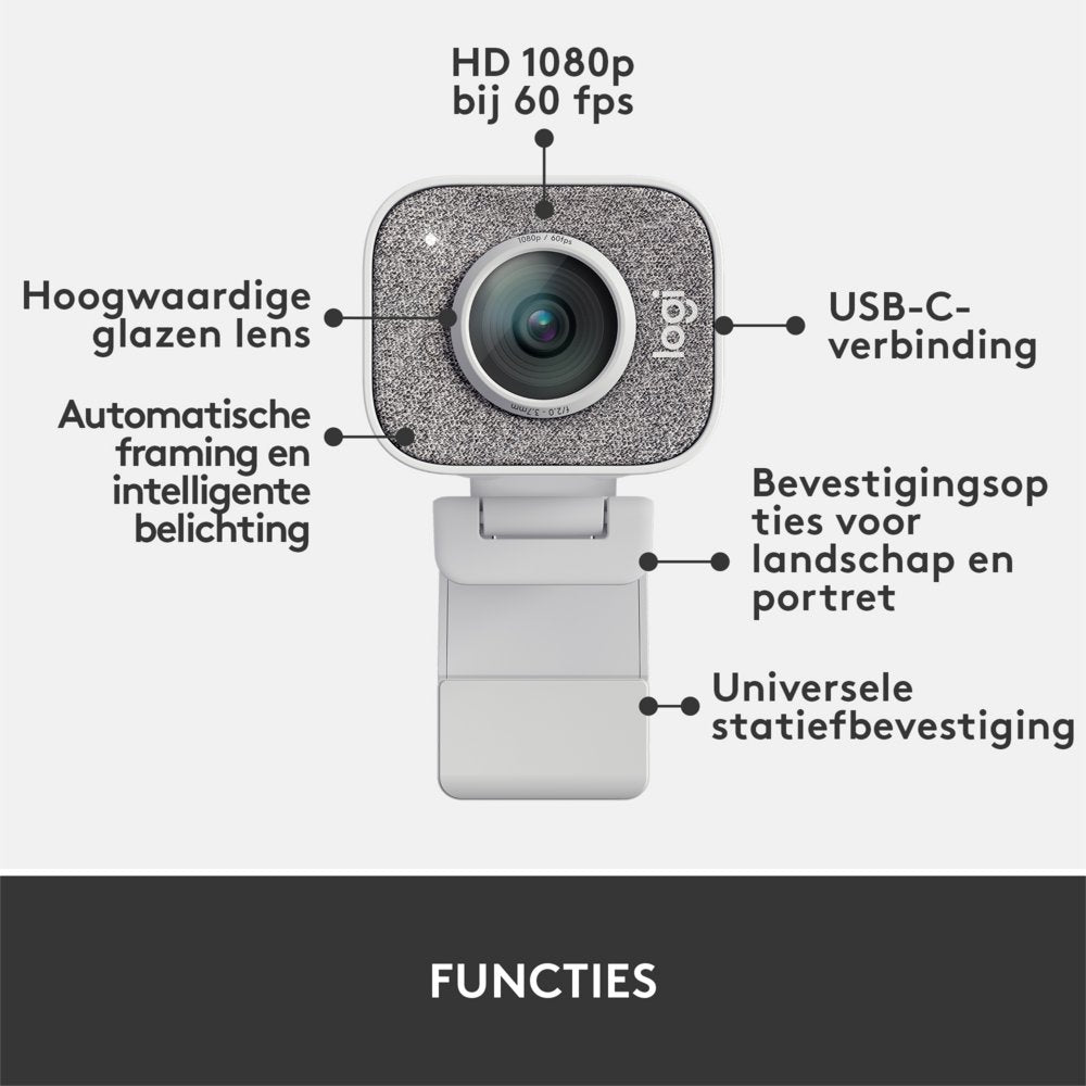 Logitech StreamCam | 1080p 60FPS USB-C Webcam met Microfoon | Wit - Matmuis