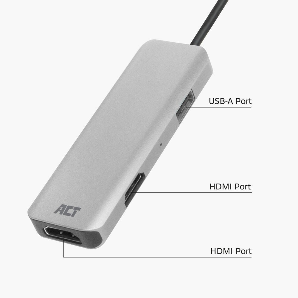 ACT AC7013 | Docking Station & Poortreplicator | USB-C 3.2 Gen 1 | Zwart/Grijs - Matmuis - Matmuis