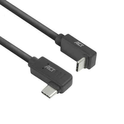 ACT AC7480 | USB 3.2 Gen 2 Kabel | USB-C (haaks links/rechts) naar USB-C (haaks boven/beneden) | 60W | 10Gbps | 0,5m | Zwart - Matmuis - Matmuis