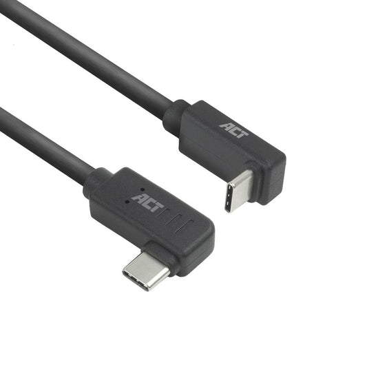 ACT AC7480 | USB 3.2 Gen 2 Kabel | USB-C (haaks links/rechts) naar USB-C (haaks boven/beneden) | 60W | 10Gbps | 0,5m | Zwart - Matmuis - Matmuis