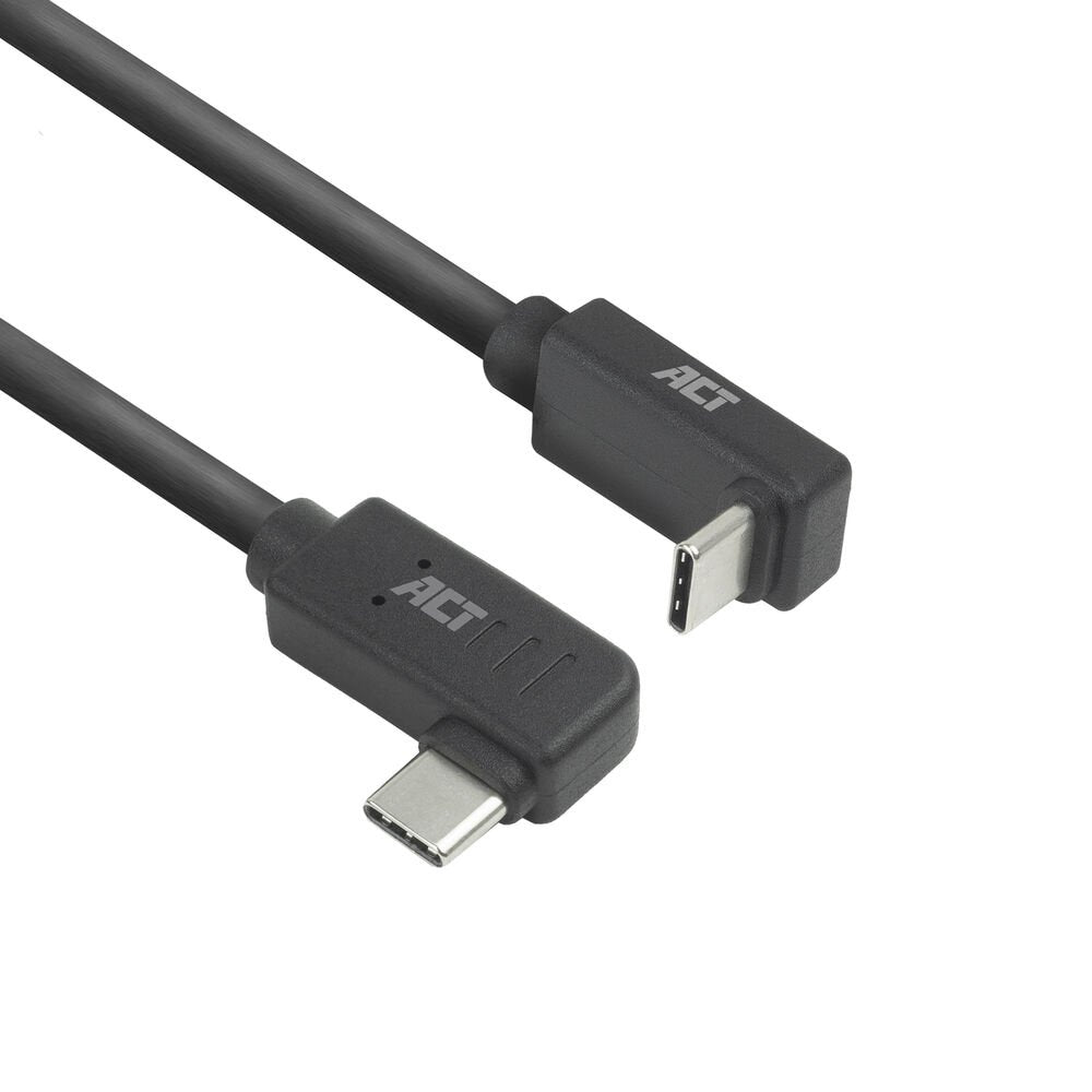 ACT AC7481 | USB 3.2 Gen 2 Kabel | USB-C (haaks links/rechts) naar USB-C (haaks boven/beneden) | 60W | 10Gbps | 1m | Zwart - Matmuis - Matmuis