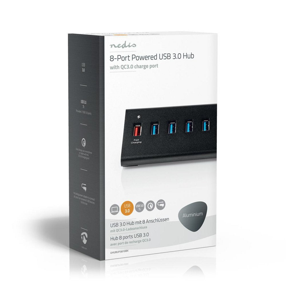 Nedis UHUBUP3810BK interface hub USB 3.2 Gen 1 (3.1 Gen 1) | 8 poorten | Zwart - Matmuis
