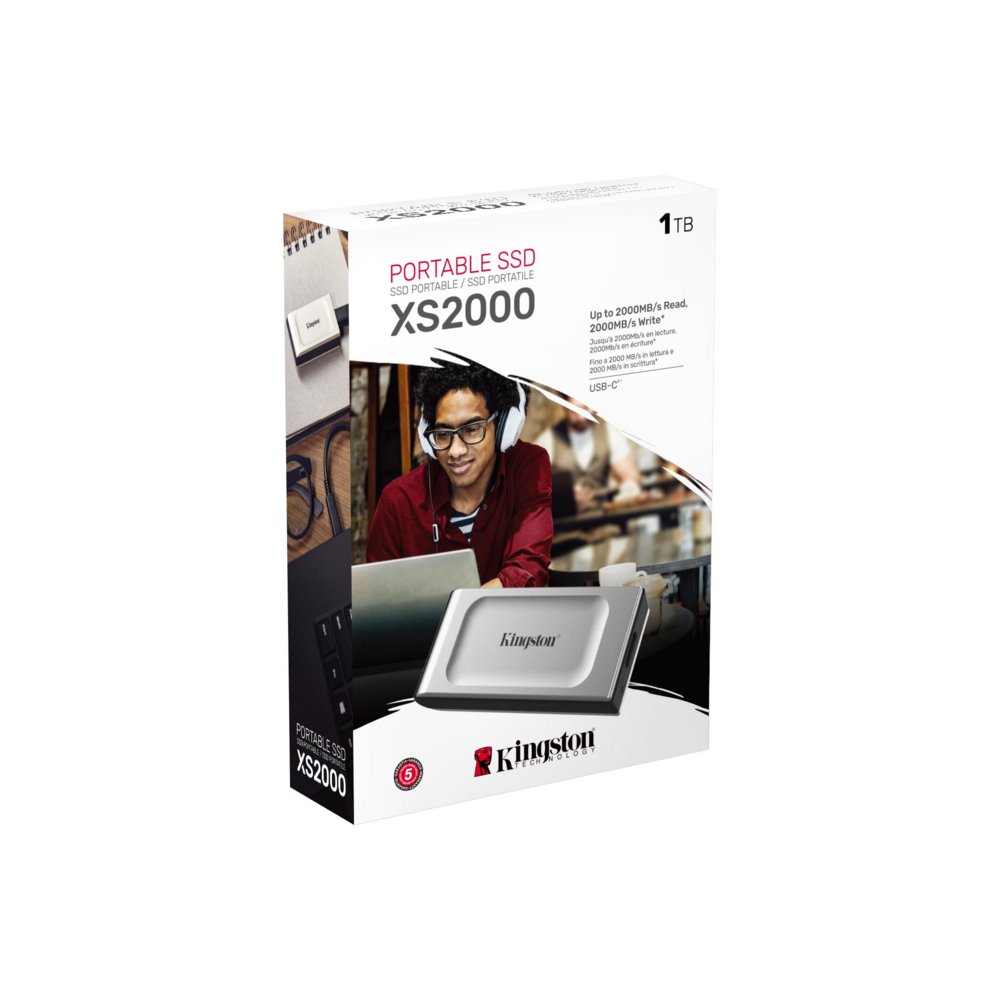 Kingston XS2000 | Externe SSD | 1TB | USB 3.2 Gen2x2 | 2.000MB/s Lezen | 2.000MB/s Schrijven | Zilver