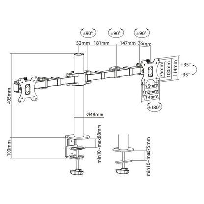 ACT AC8326 | Verstelbare Monitor-bureaubeugel | Tot 32" | Max 12kg | VESA 100x100 | 2 Monitoren | OPEN BOX - Matmuis