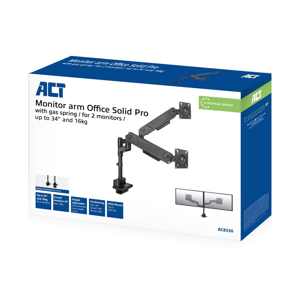 ACT AC8330 | Monitorarm voor 2 Monitoren tot 34