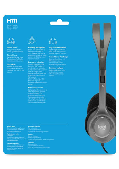 Logitech H111 | On-Ear Bedrade 3,5mm Koptelefoon met Microfoon | Grijs - Matmuis - Matmuis