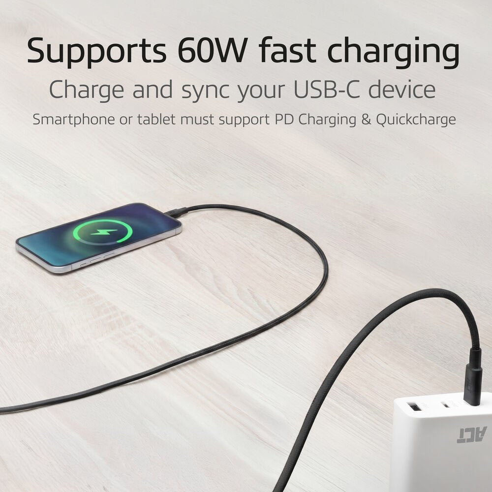 ACT AC3082 | USB 2.0 Kabel | USB-C naar USB-C | 60W | 480Mbps | Zwart | 1 Meter - Matmuis - Matmuis