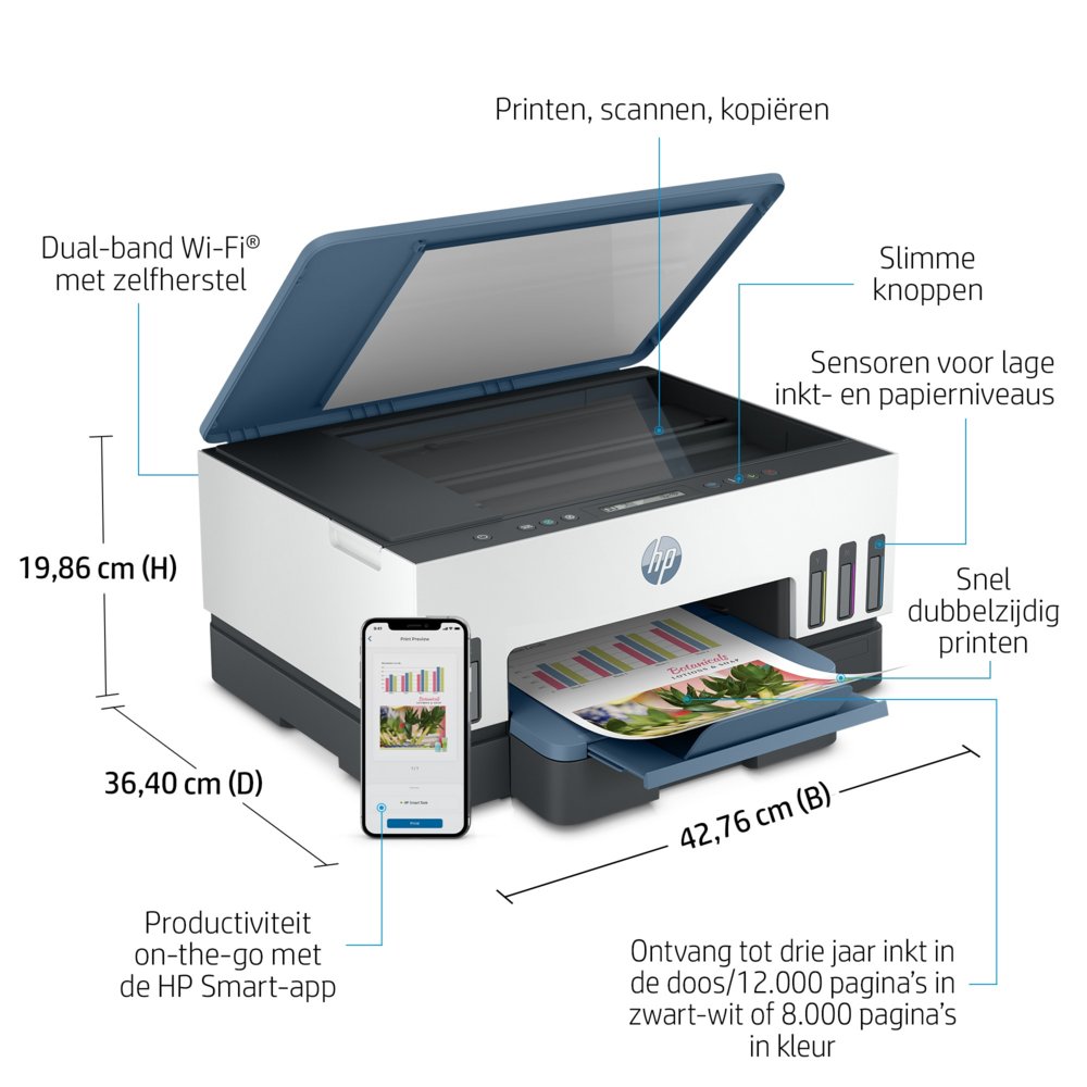 HP Smart Tank 7006 | All-in-One Inkjetprinter | 4800 x 1200 DPI | Wi-Fi | Kleur - Matmuis - Matmuis