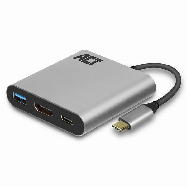 ACT AC7022 | USB-C naar HDMI Female Adapter | PD Pass-Through 60W | 4K | USB-A