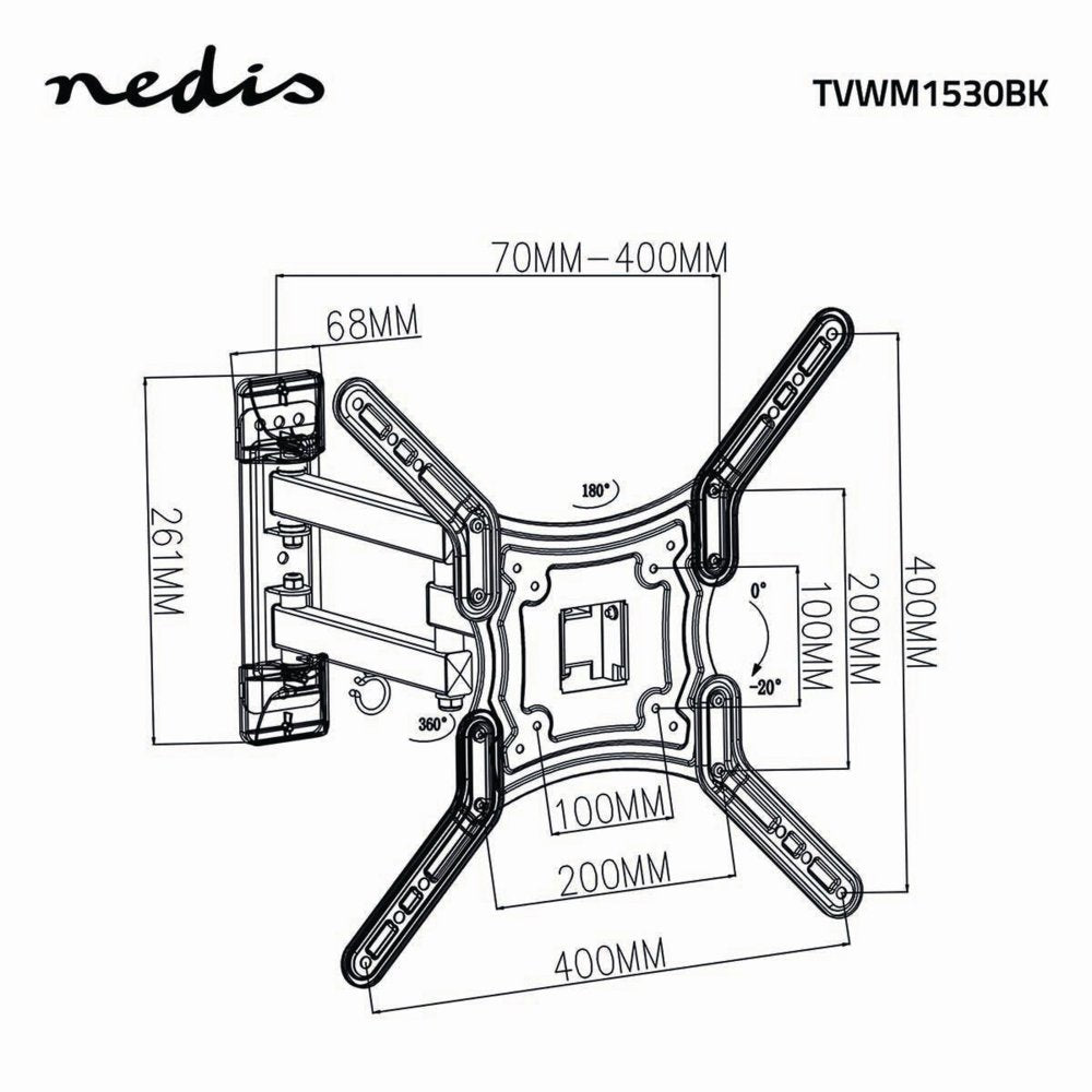 Nedis TVWM1530BK | Draai- en kantelbare TV-plafondbeugel | 23''-55'' | max 30kg | VESA 400x400