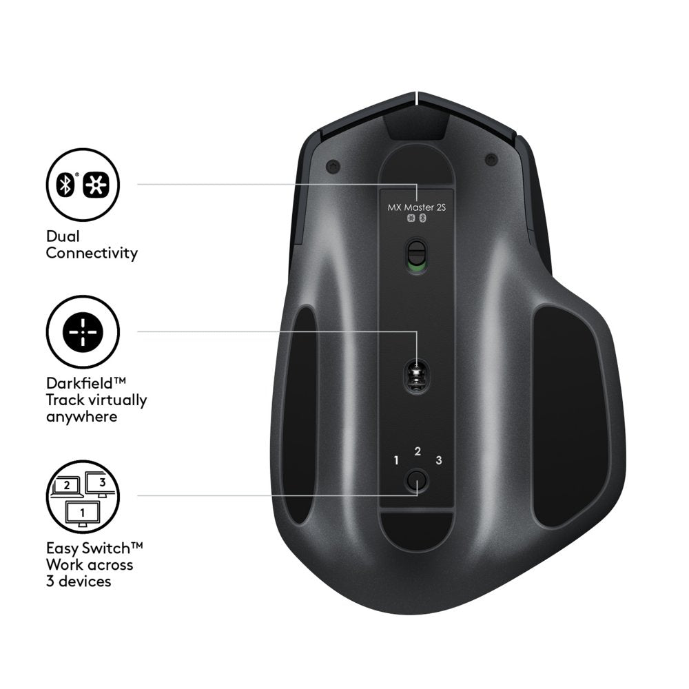 Logitech MX Master 2S | Draadloze Muis | Rechtshandig | RF + Bluetooth | 4000 DPI | Grafiet - Matmuis - Matmuis