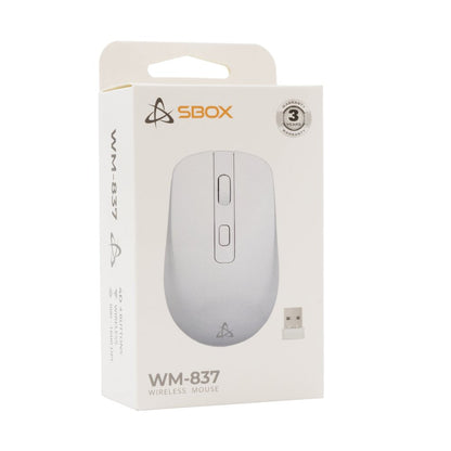 SBOX WM-837W | Draadloze Muis | Links- en Rechtshandig | RF | 1600 DPI | Wit - Matmuis