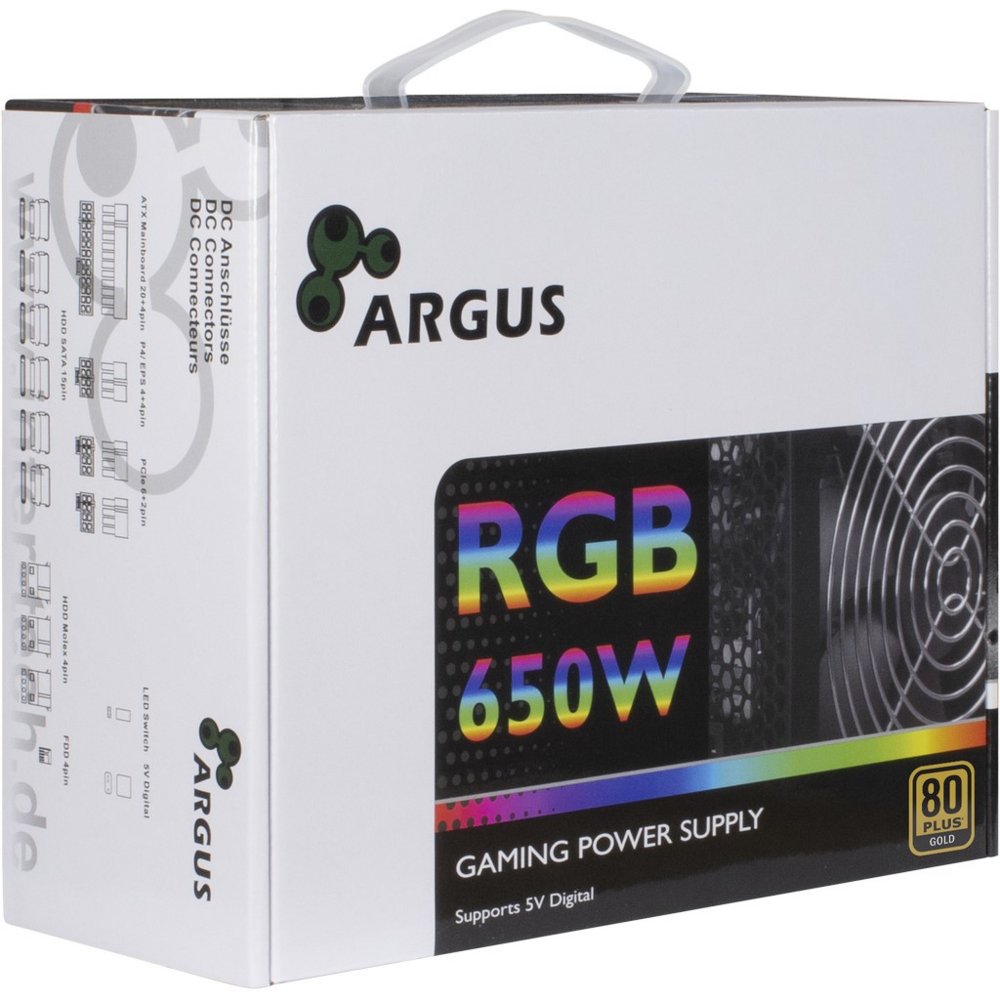 Inter-Tech Argus RGB-650W CM II | 650 Watt Gold ATX PSU | Deels Modulair | Power Supply | Voeding - Matmuis - Matmuis