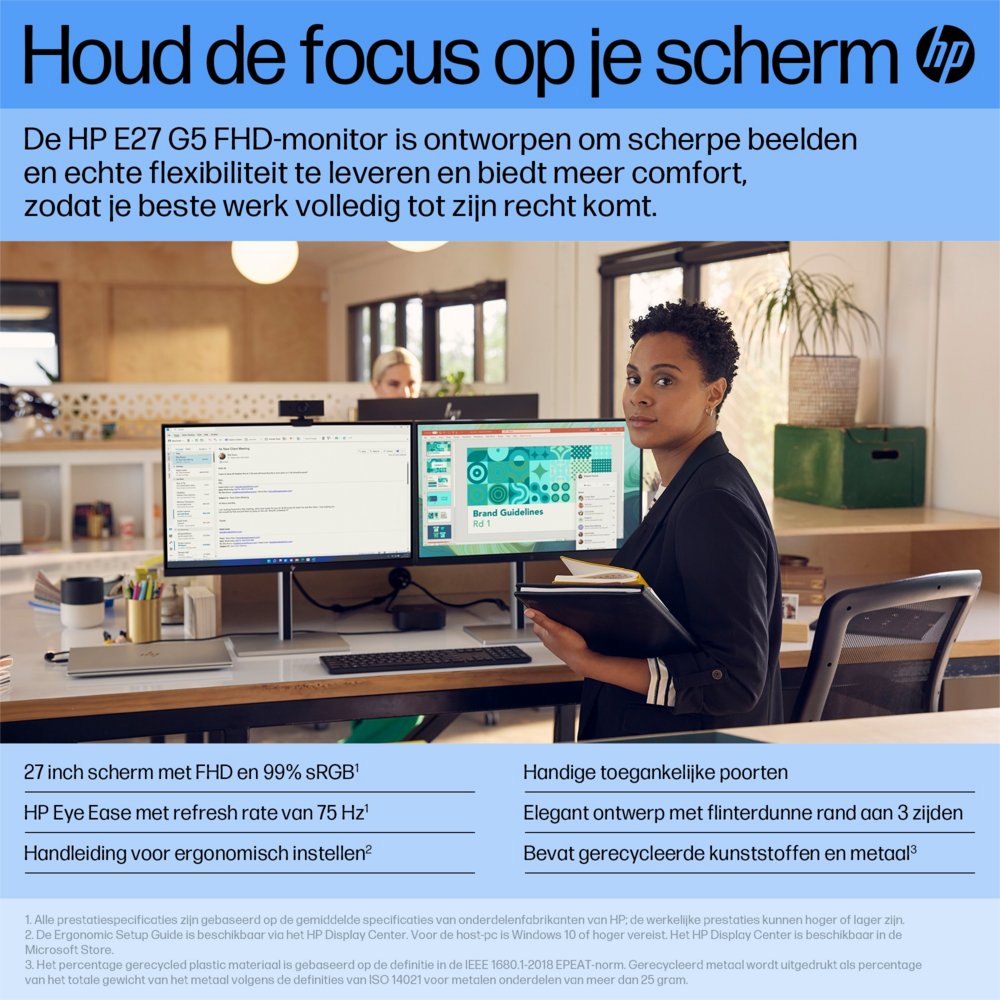 HP E27 G5 27'' | 1920x1080 IPS | 75Hz | USB-Hub | Ergonomisch Design | Full HD Monitor