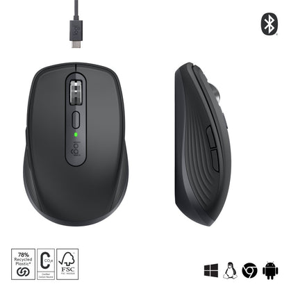 Logitech MX Anywhere 3S | Draadloze Muis | Rechtshandig | RF + Bluetooth | 8000 DPI | Grafiet - Matmuis - Matmuis