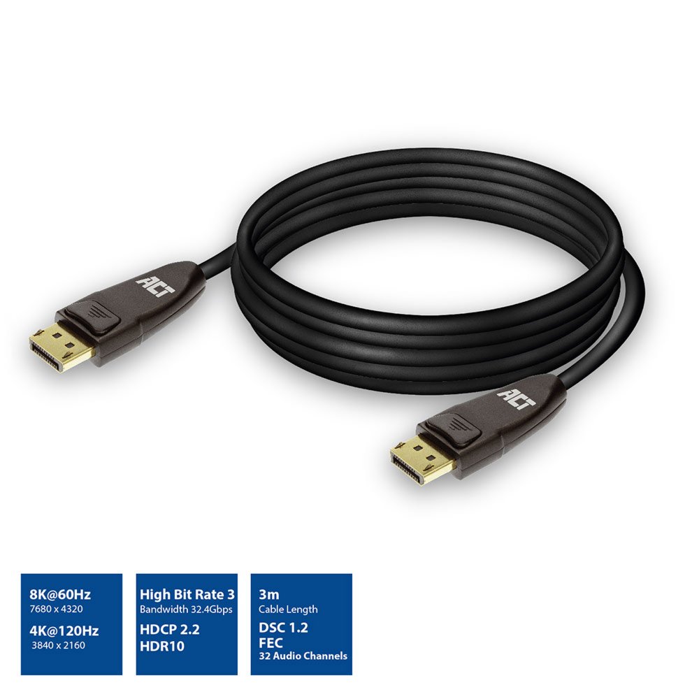 ACT AC4074 | DisplayPort 1.4 Kabel | 3 meter | 8K @60Hz | 4K @120Hz - Matmuis - Matmuis