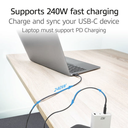 ACT AC3086 | USB 2.0 Kabel | USB-C naar USB-C | 240W | 480Mbps | Zwart | 1 Meter - Matmuis - Matmuis