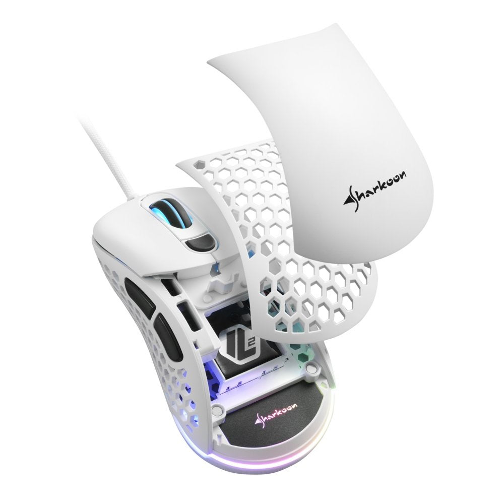 Sharkoon Light² 200 | Bekabelde Gaming Muis | Links- en Rechtshandig | USB-A | 16000 DPI | Wit - Matmuis - Matmuis