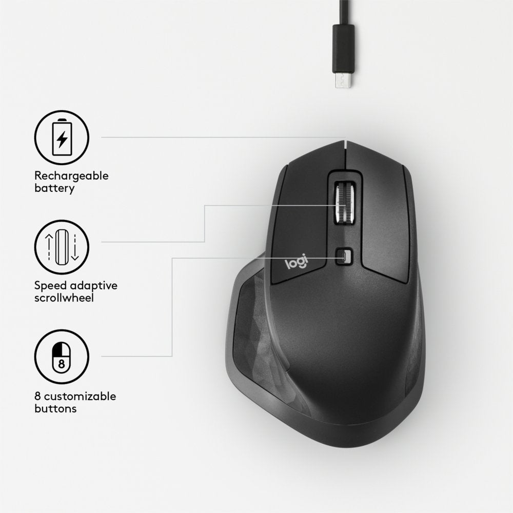 Logitech MX Master 2S | Draadloze Muis | Rechtshandig | RF + Bluetooth | 4000 DPI | Grafiet - Matmuis - Matmuis