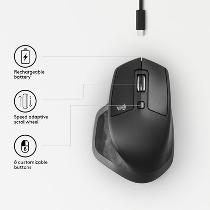 Logitech MX Master 2S | Draadloze Muis | Rechtshandig | RF + Bluetooth | 4000 DPI | Grafiet - Matmuis - Matmuis