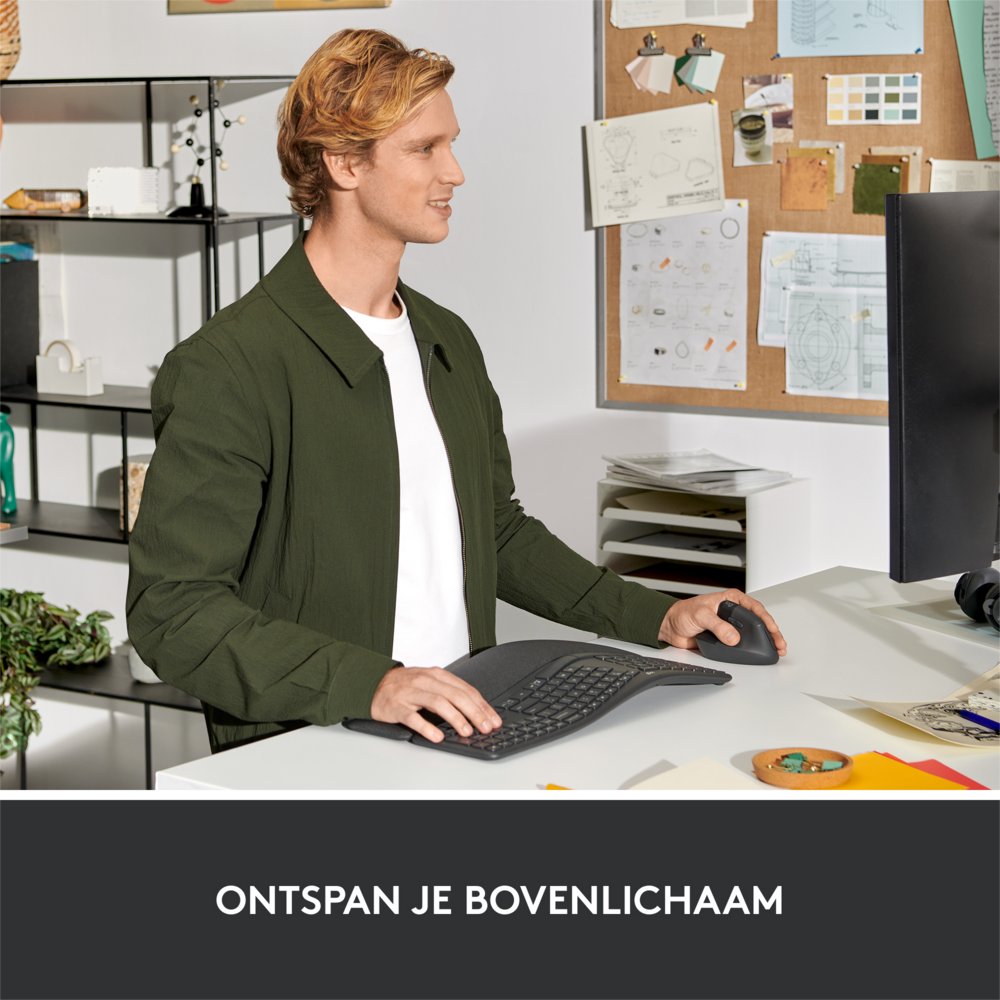Logitech Lift | Ergonomische Draadloze Muis | Linkshandig | RF + Bluetooth | 4000 DPI | Grafiet - Matmuis - Matmuis
