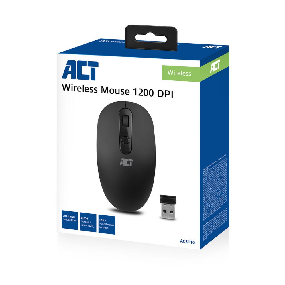 ACT AC5110 | Draadloze Muis | Links- en Rechtshandig | RF | 1200 DPI | Zwart - Matmuis - Matmuis