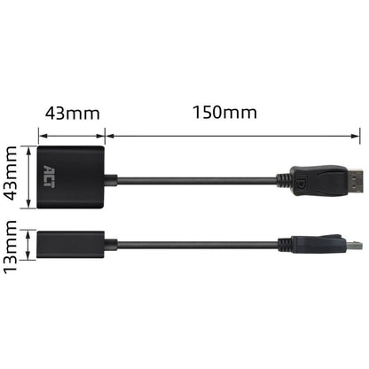 ACT AC7510 | DisplayPort naar DVI-D Adapter | 0,15 m | Zwart - Matmuis - Matmuis