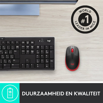 Logitech M190 | Draadloze Muis | Links- en Rechtshandig | RF | 1000 DPI | Zwart/Rood - Matmuis - Matmuis