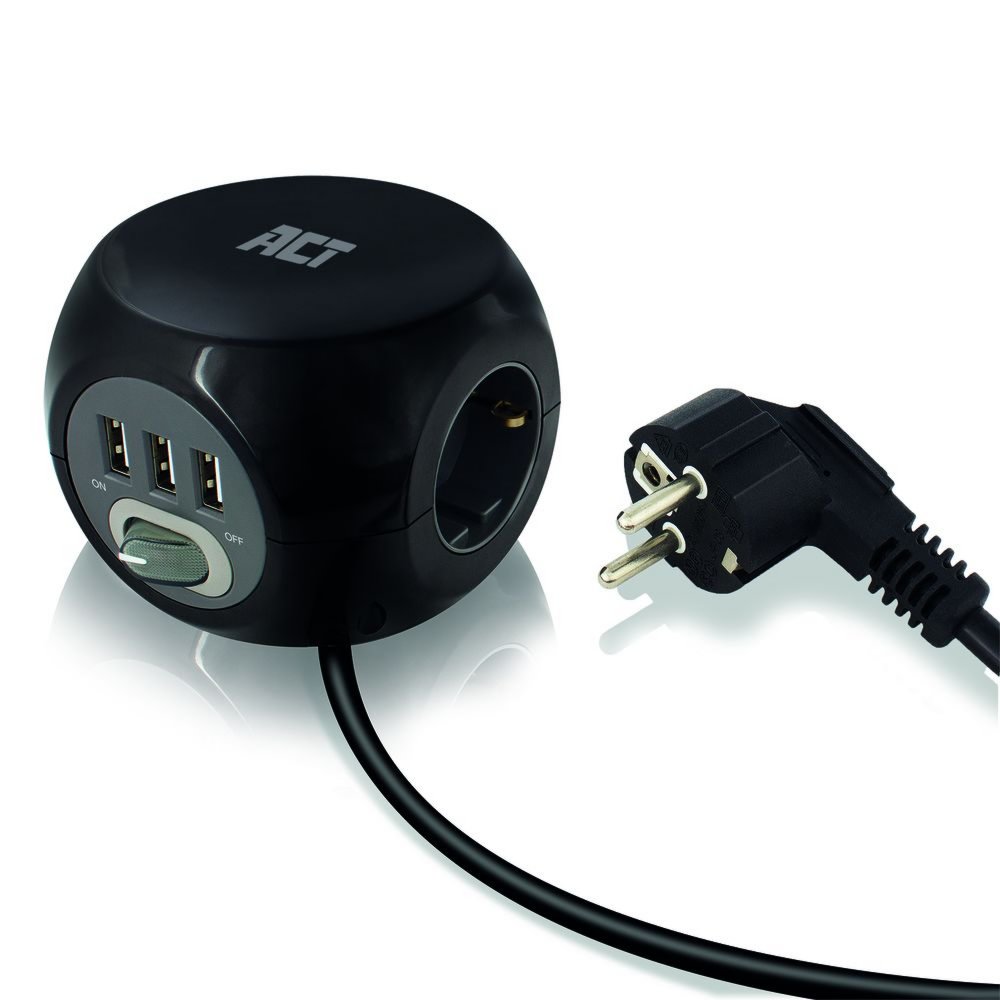 ACT AC2400 | Stekkerdoos | 3 Stopcontacten | Zwart - Matmuis - Matmuis