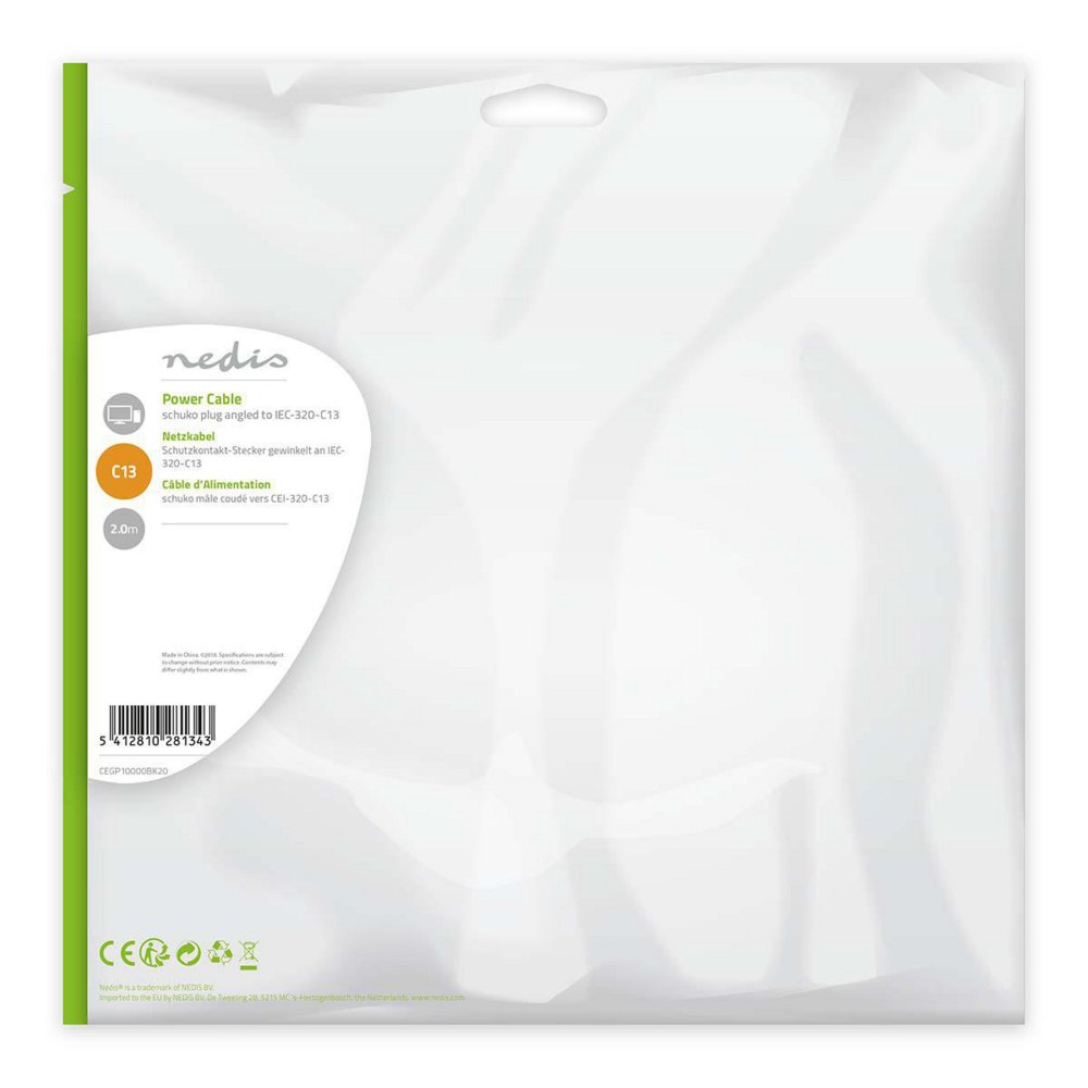 Nedis CEGP10000BK20 | 2 m Stroomkabel | Type F (CEE 7/7) Haaks naar IEC-320-C13 | Zwart | 10A | PVC - Matmuis - Matmuis