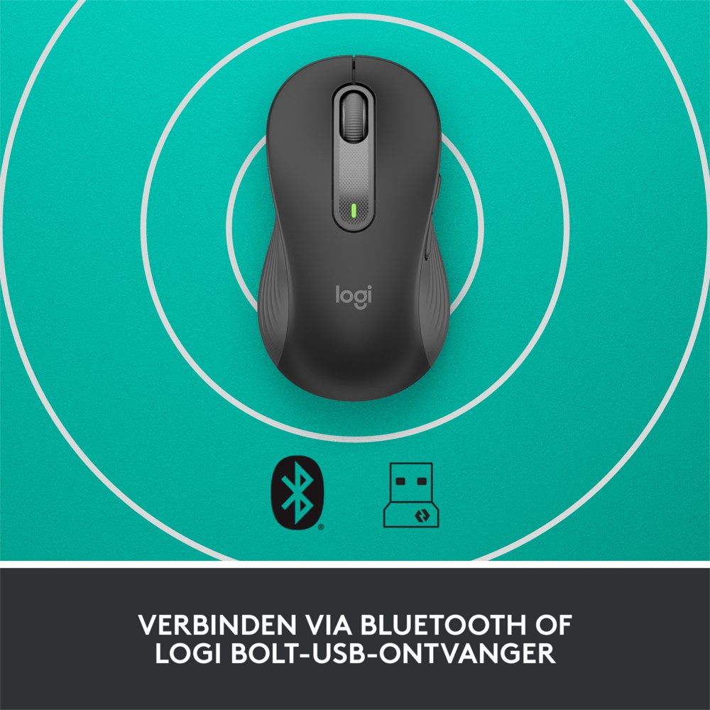 Logitech Signature M650 | Draadloze Muis | Linkshandig | RF + Bluetooth | 2000 DPI | Grafiet - Matmuis - Matmuis