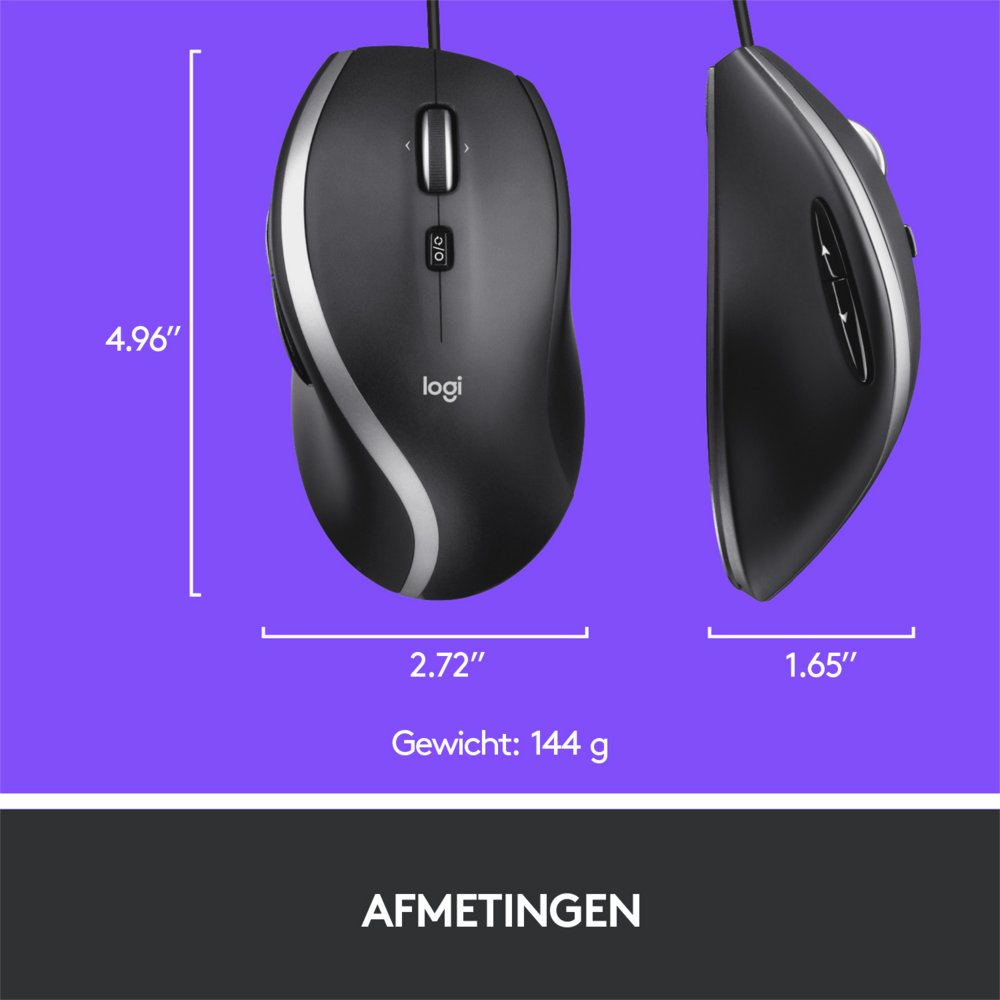 Logitech M500s Advanced | Bekabelde Muis | Rechtshandig | USB-A | 4000 DPI | Zwart/Zilver - Matmuis - Matmuis