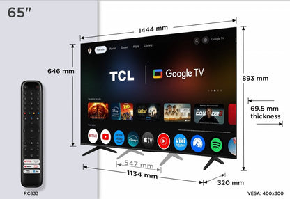 TCL 65P71K 65" | 4K QLED Smart TV | Google TV | Dolby Vision | Zwart