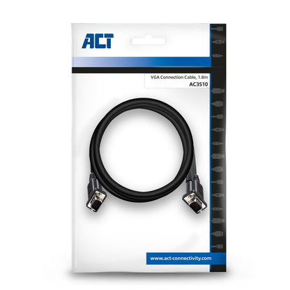 ACT AC3510 | 1,8 m VGA (D-Sub) Kabel | Zwart - Matmuis - Matmuis