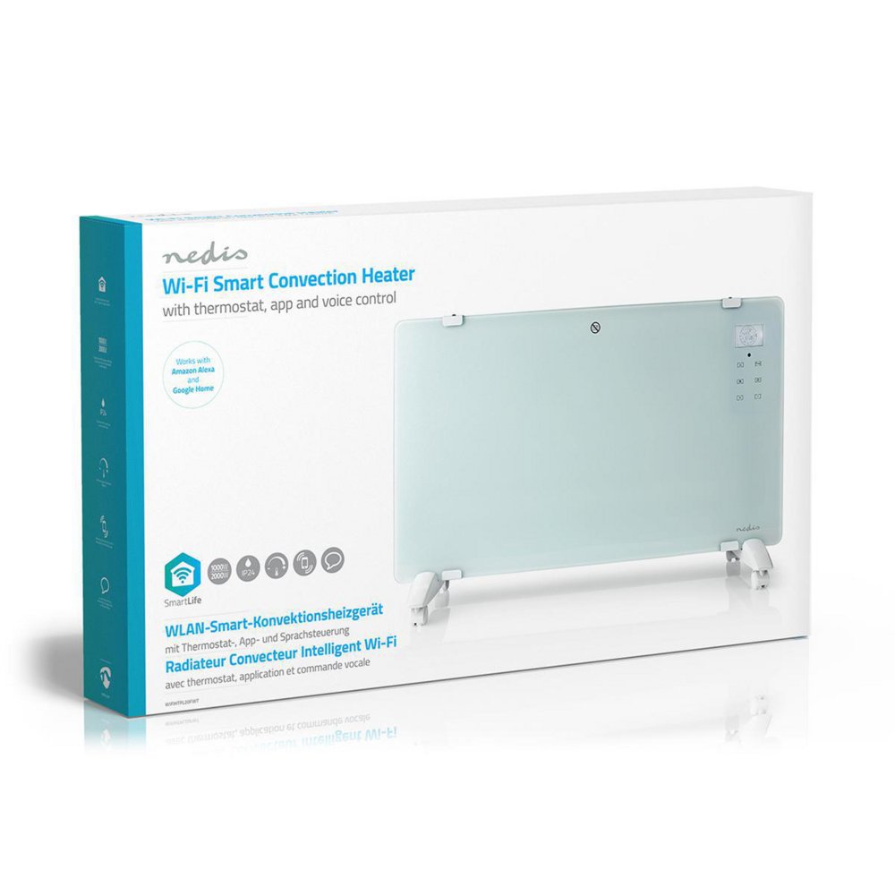Nedis WIFIHTPL20FWT | Slimme Wi-Fi convectorkachel | 2000 W | Glazen frontpaneel | IP24 | Wit