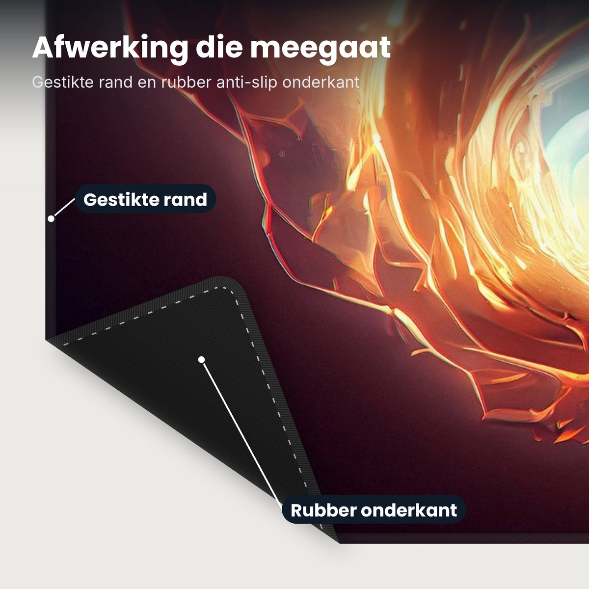 Close-up XXL muismat Space Planet Cloud Dimension: gestikte rand en rubber anti-slip onderkant