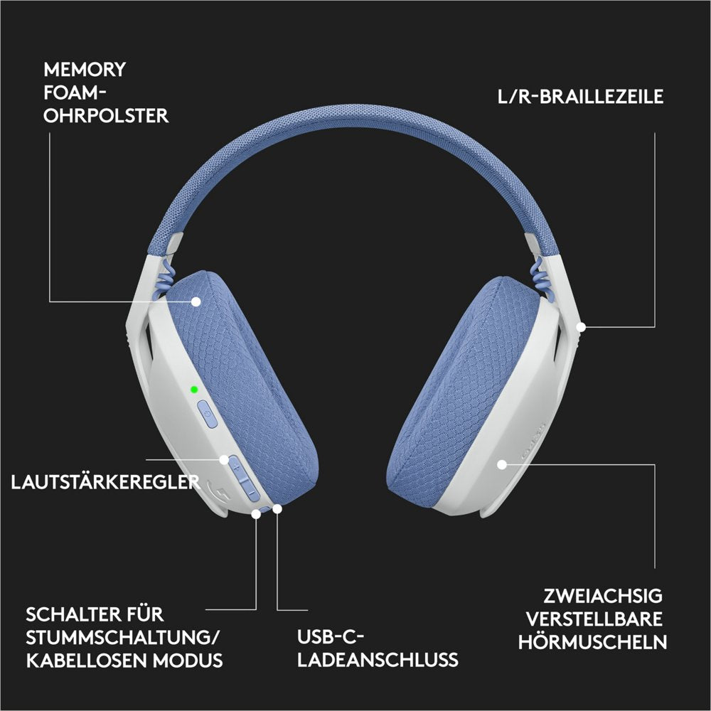 Logitech G G435 | Draadlooze Over-ear Gaming Headset | Bluetooth & USB-A Receiver | Wit/Lilac - Matmuis - Matmuis