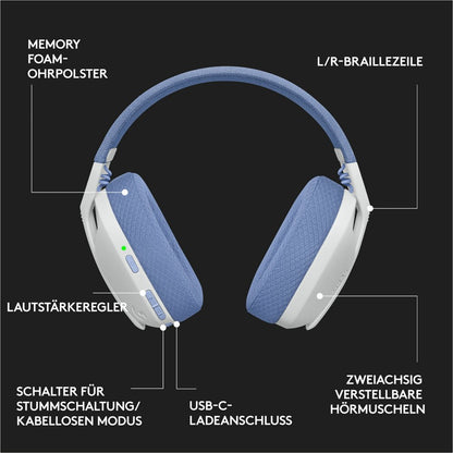 Logitech G G435 | Draadlooze Over-ear Gaming Headset | Bluetooth & USB-A Receiver | Wit/Lilac - Matmuis - Matmuis