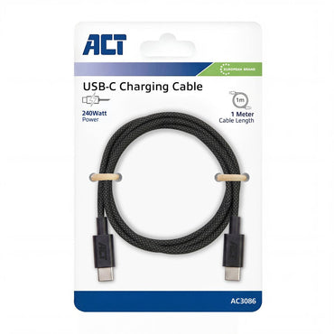 ACT AC3086 | USB 2.0 Kabel | USB-C naar USB-C | 240W | 480Mbps | Zwart | 1 Meter - Matmuis - Matmuis