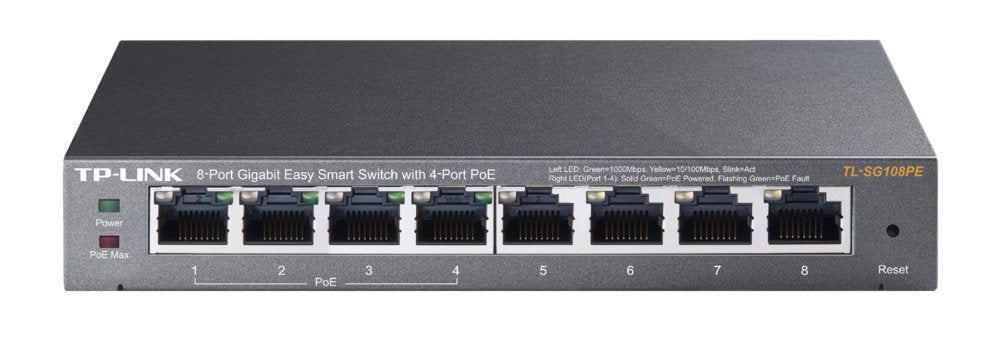 TP-Link TL-SG108PE | 8-Poorts Gigabit Easy Smart Switch | 4x PoE+ | Managed - Matmuis