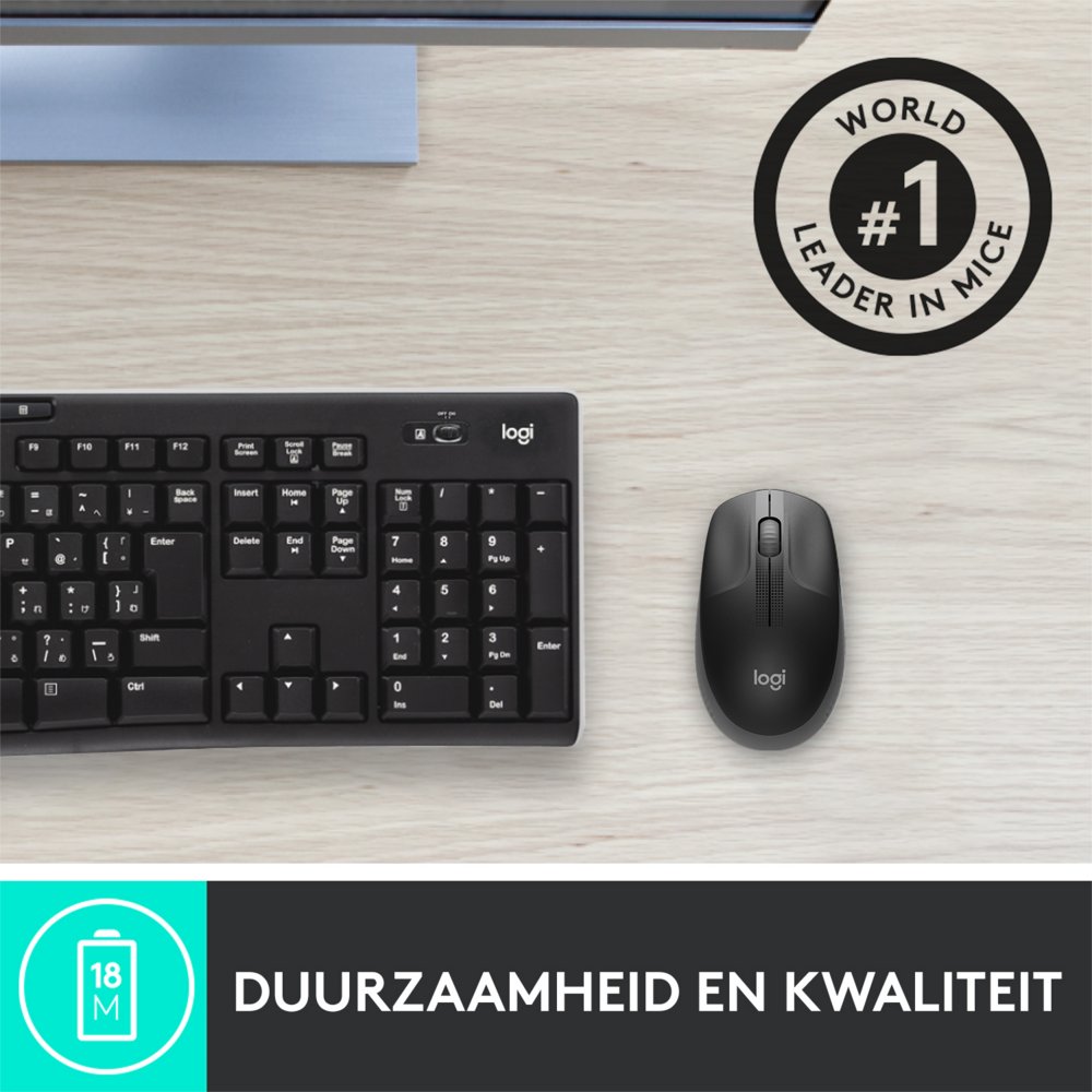 Logitech M190 | Draadloze Muis | Links- en Rechtshandig | RF | 1000 DPI | Zwart - Matmuis - Matmuis