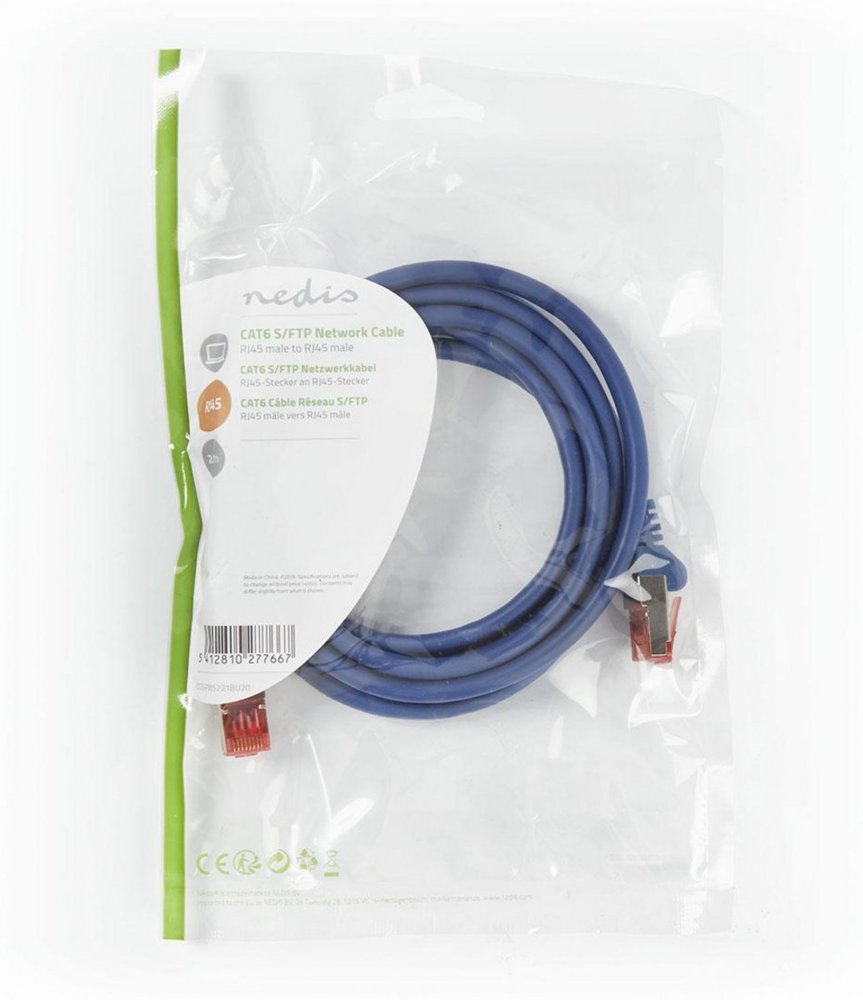 Nedis netwerkkabel | Cat6 | S/FTP (S-STP) | 2 m | Blauw | CCGP85221BU20 - Matmuis - Matmuis