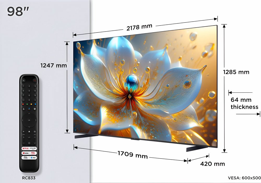 TCL 98T8C | 98 inch 4K QLED | 144Hz Motion | Dolby Vision & Dolby Atmos | Google TV & WiFi (2025) | OPEN BOX - Matmuis