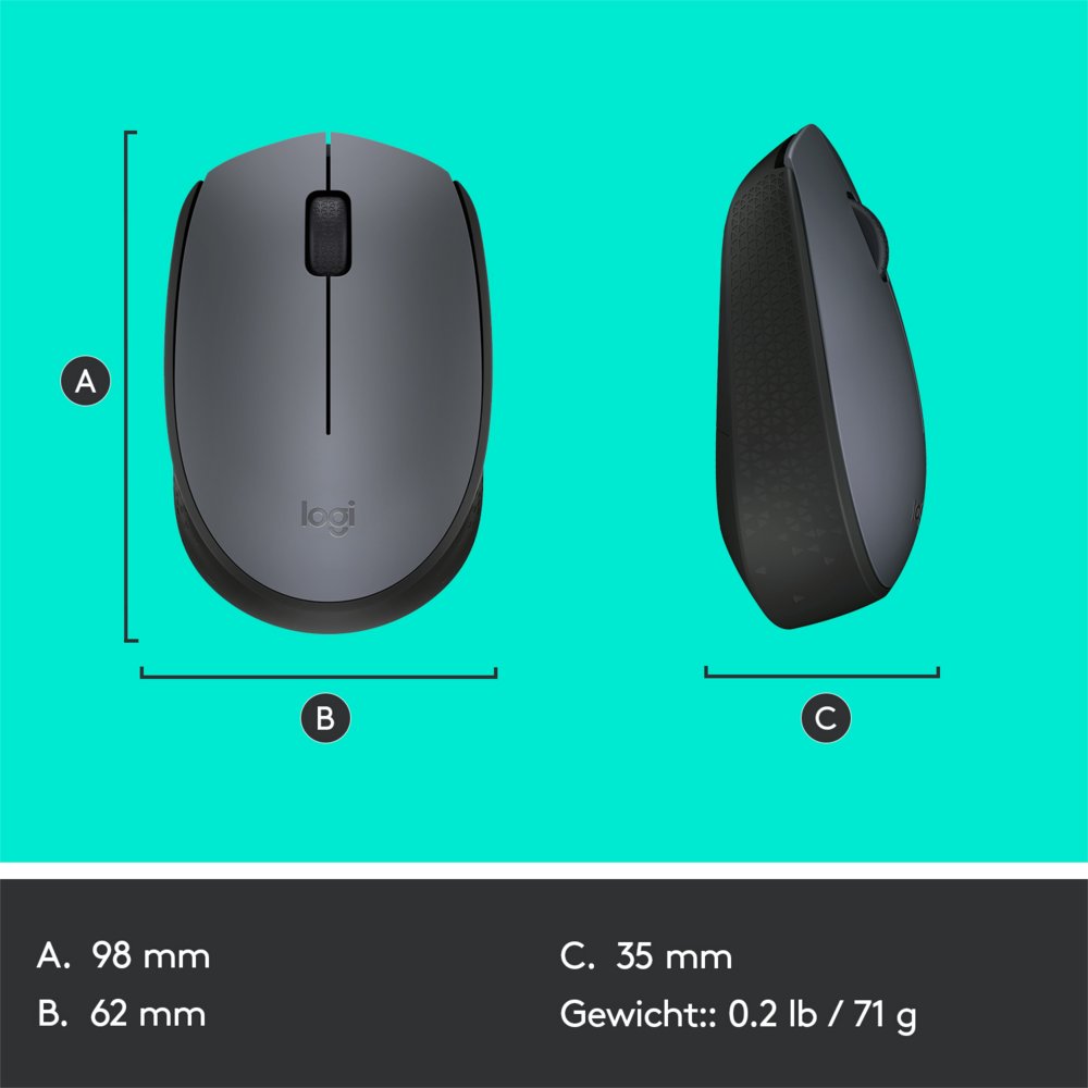 Logitech M170 | Draadloze Muis | Links- en Rechtshandig | RF | 1000 DPI | Grijs - Matmuis - Matmuis