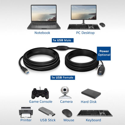 ACT AC6110 | USB 2.0 Booster | 10m | Zwart - Matmuis - Matmuis