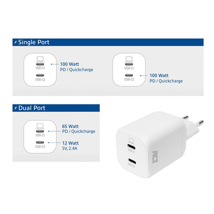 ACT AC2175 | 100W USB-C-lader | 2× USB-C | Power Delivery 3.2 | PPS & AVS | GaNFast